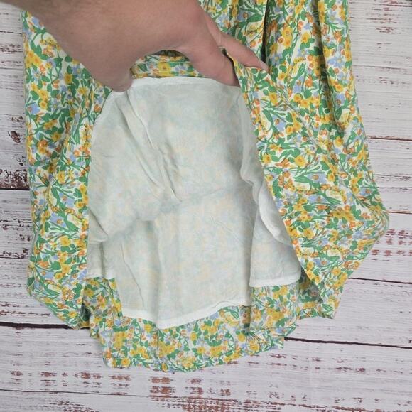 Faithfull The Brand Prairie Dress Sz M Green Yellow Floral Smocked Cottage Fairy - Picture 5 of 12